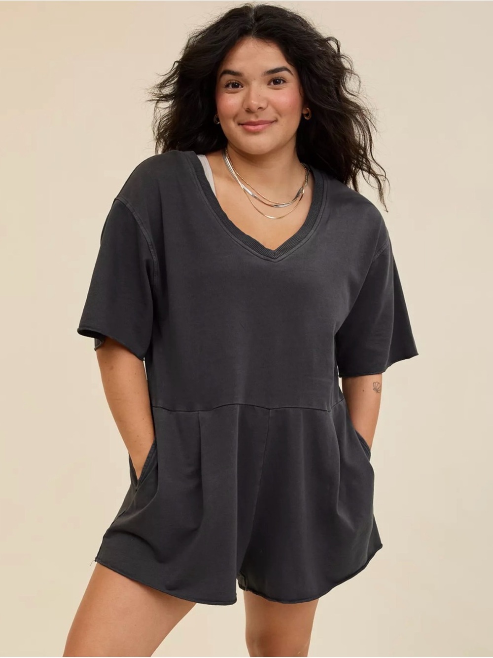 Aerie V Neck Romper Smoked Gray